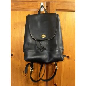 Vintage Coach 9791 Black Leather Backpack Turn Lock Pockets Daypack Sling Purse